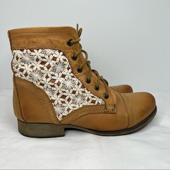 EUC ✨ Steve Madden Thundr-C Cognac Multi Crocheted Lace-Up Ankle Boots 5.5 - Picture 5 of 9